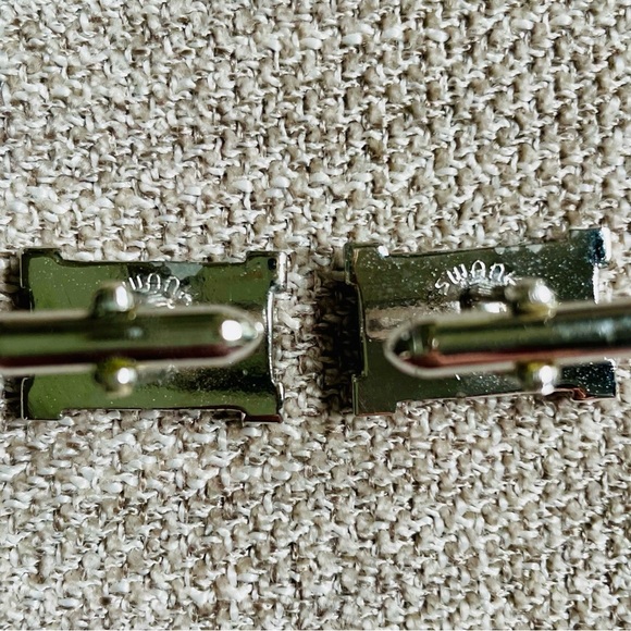 Swank 60’s/70’s Rectangular Silver Tone Black Onyx Cuff Links French Cuffs - Picture 4 of 7